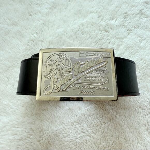 Louis Vuitton Travelling Requisites Black leather belt Authentic size 90 - Picture 1 of 8